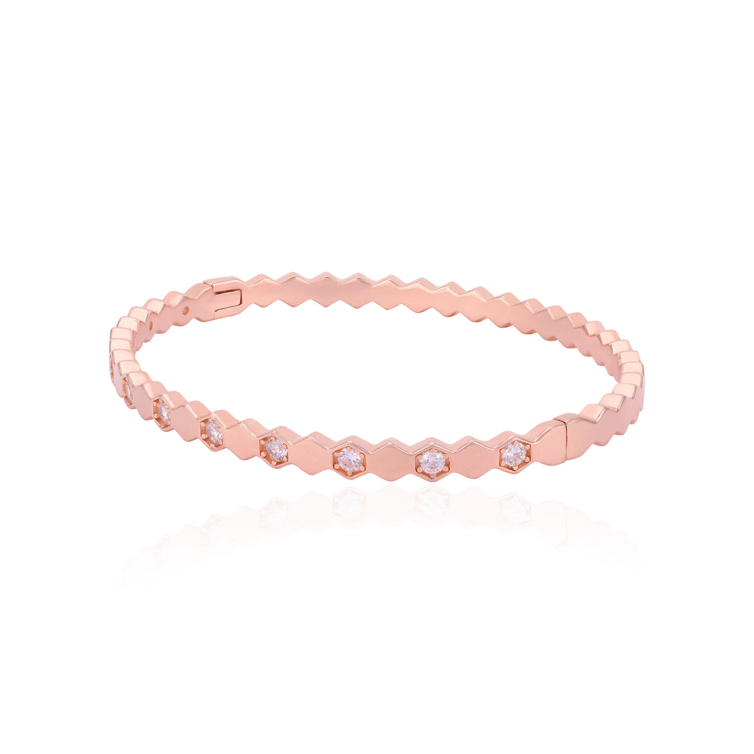 925 Sterling Silver Rosegold Hexagon Radiant Mosaic Bangle For Women