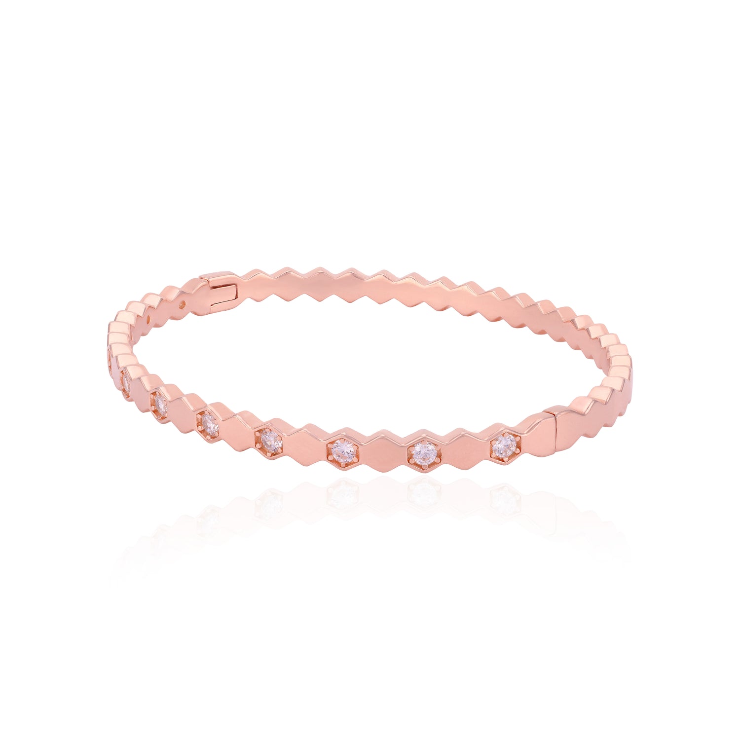 925 Sterling Silver Rosegold Hexagon Radiant Mosaic Bangle For Women