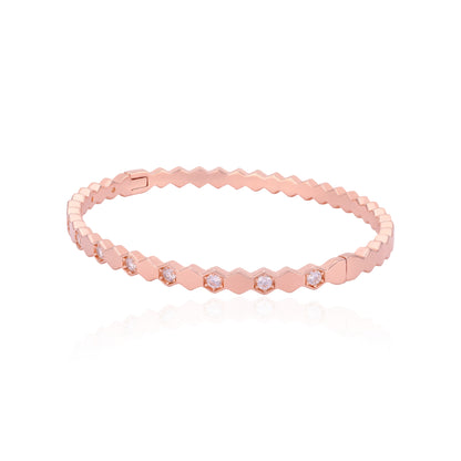 925 Sterling Silver Rosegold Hexagon Radiant Mosaic Bangle For Women