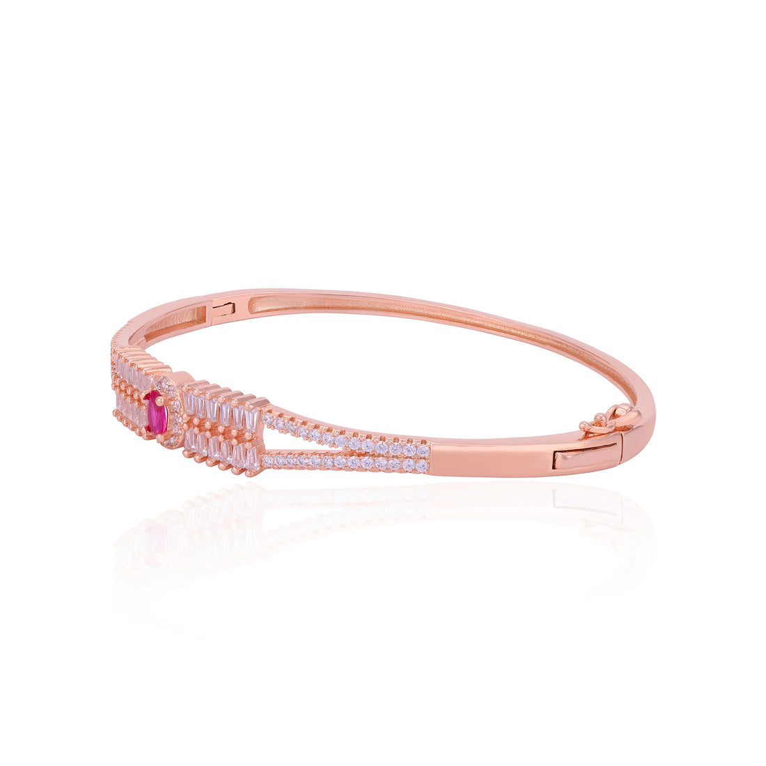925 Sterling Silver Rosegold Majestic Ruby Halo Kada For Women