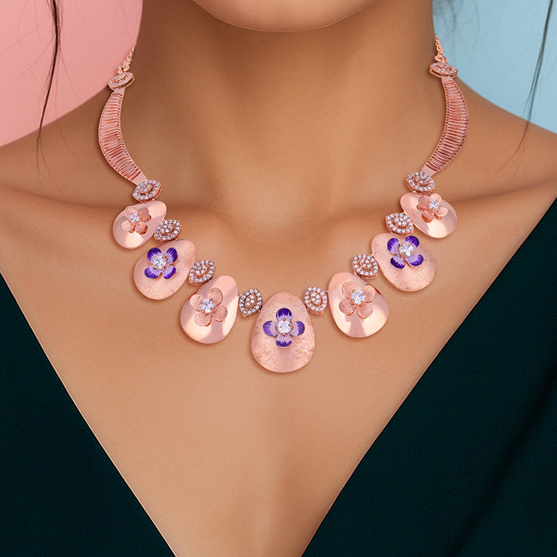 925 Sterling Silver Rosegold Plum Blossom Radiance Necklace For Women