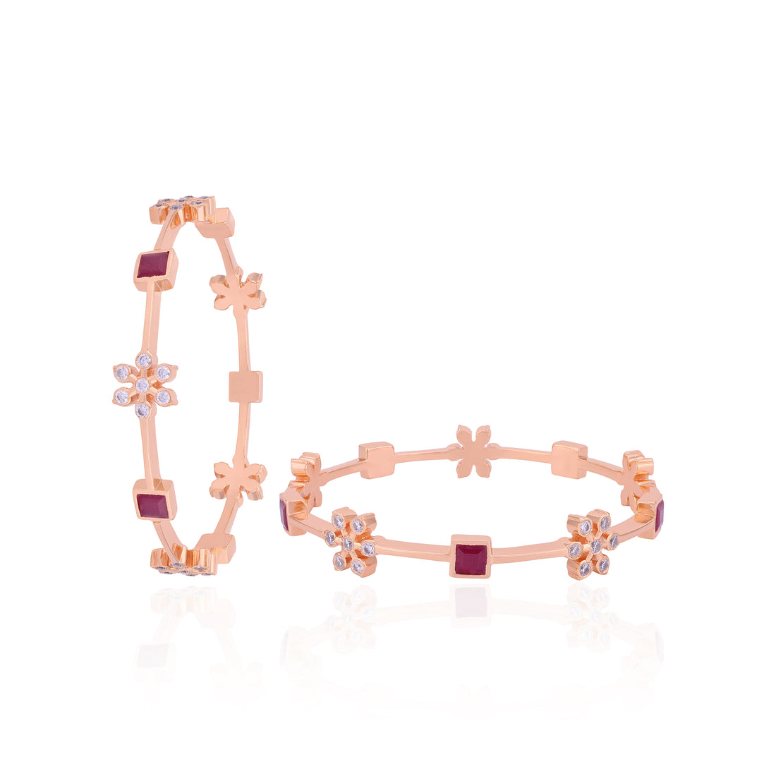 925 Sterling Silver Rosegold Ruby Petal Accent Bangle For Women