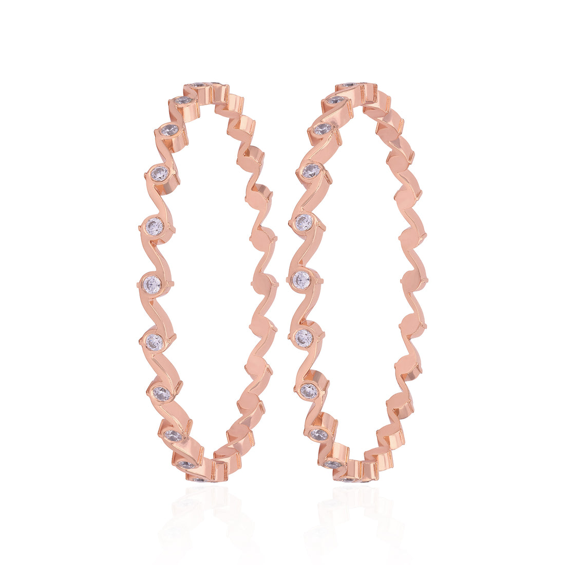 925 Sterling Silver Rosegold Swirling Arc Elegance Bangle For Women