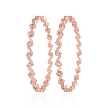 925 Sterling Silver Rosegold Swirling Arc Elegance Bangle For Women