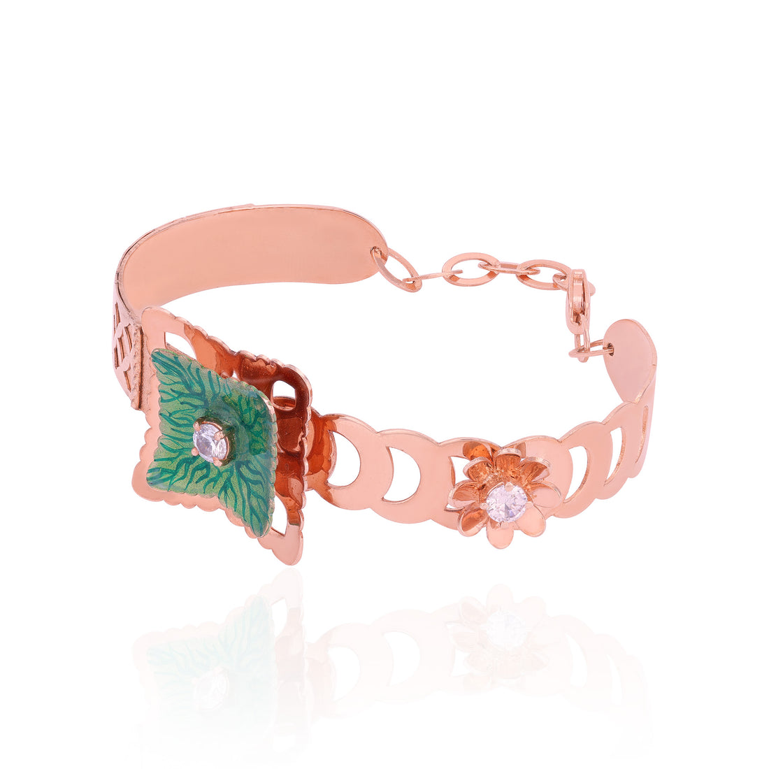 925 Sterling Silver Rosegold Verdant Square Blossom Kada For Women