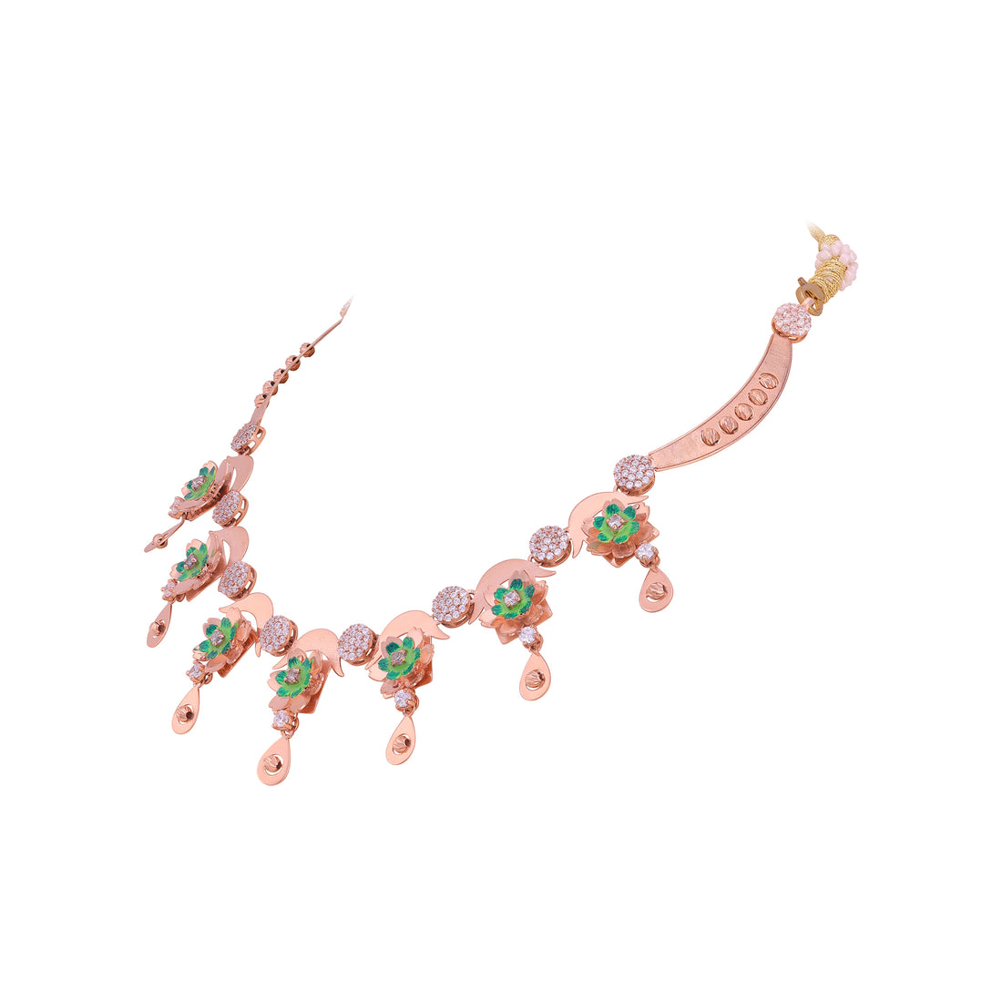 925 Sterling Silver Rosegold Verdure Sparkle Dangle Necklace For Women