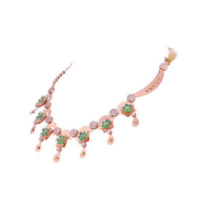925 Sterling Silver Rosegold Verdure Sparkle Dangle Necklace For Women