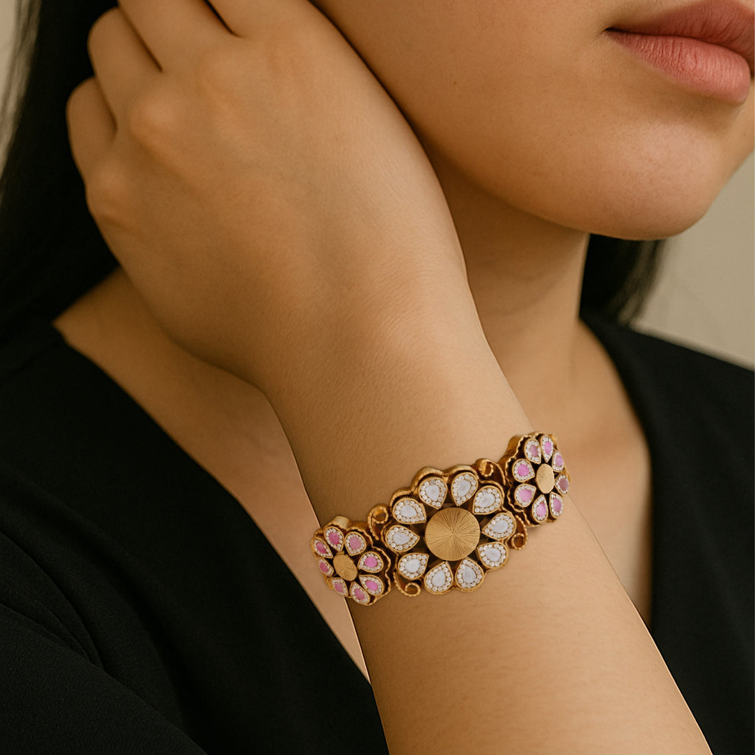 925 Sterling Silver Royal Lotus Crest Kada for women