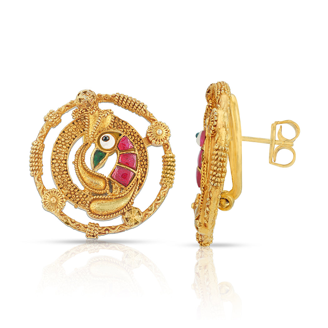 925 Sterling Silver Royal Peacock Motif Round earring for Women