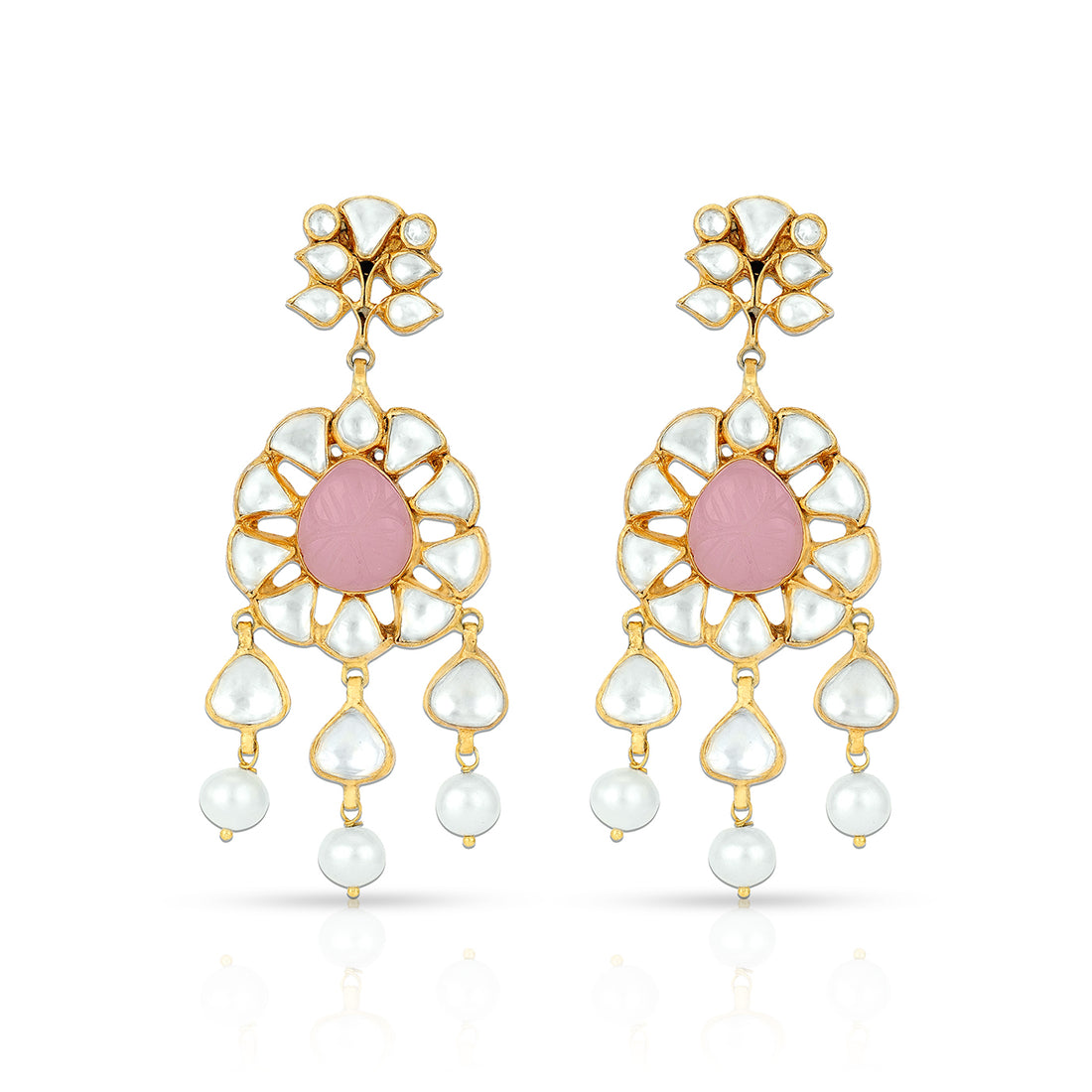 925 Sterling Silver Royal Pink Pearl Dangler Earrings for Women
