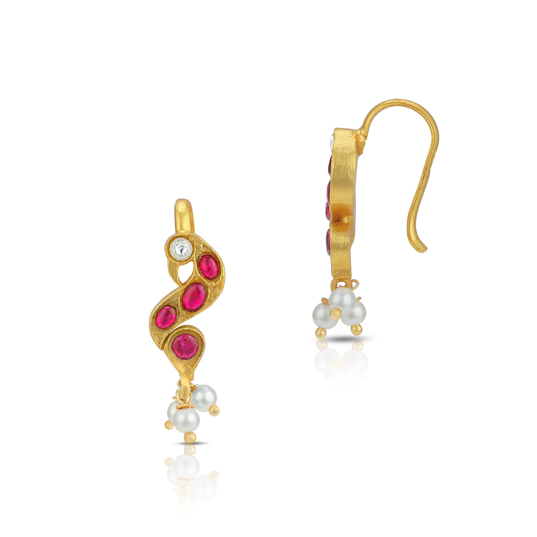 925 Sterling Silver Ruby Curve Pearl Drop Earring for Women