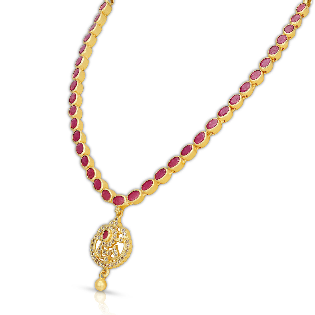 925 Sterling Silver Ruby Oval Path Pendant Necklace for Women