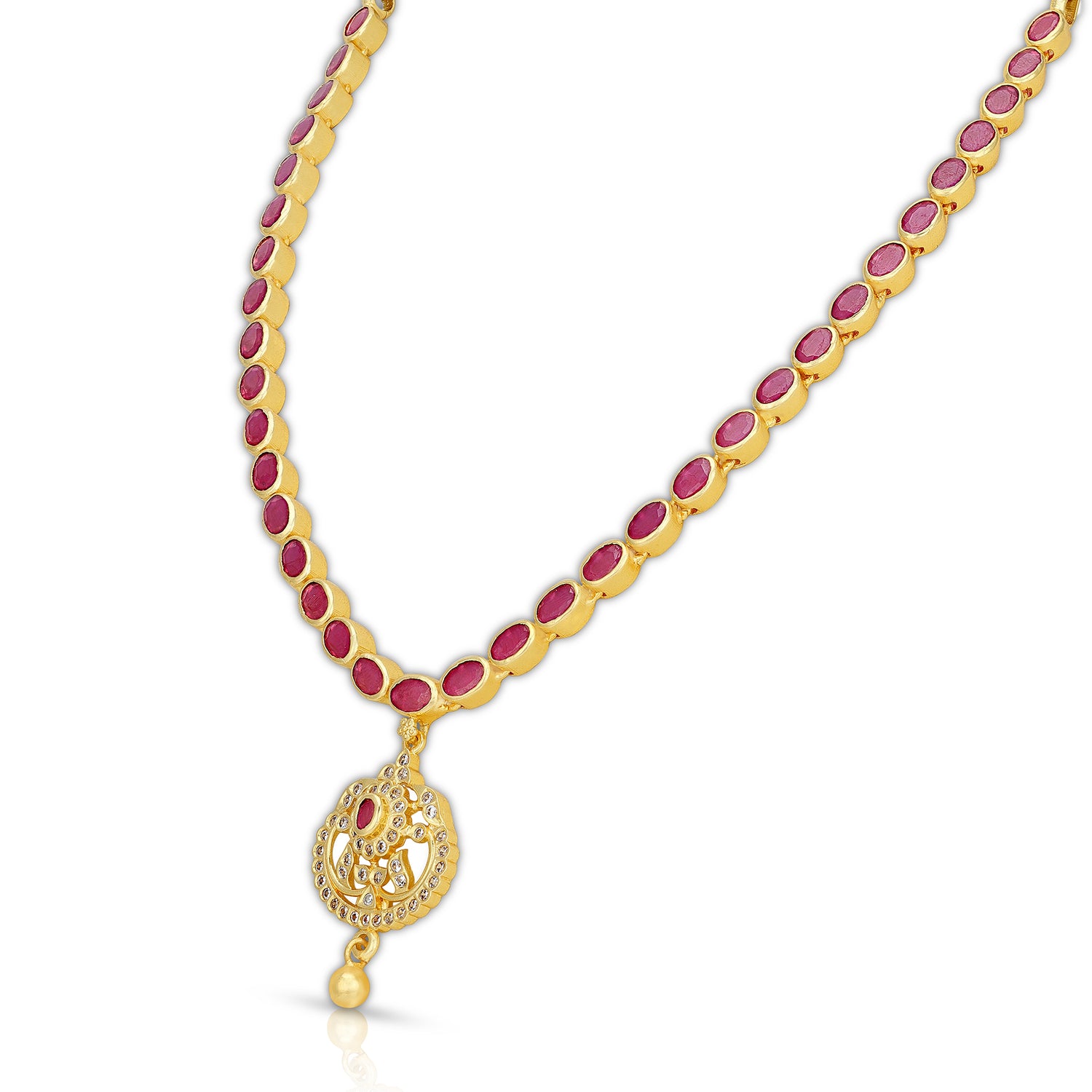 925 Sterling Silver Ruby Oval Path Pendant Necklace for Women