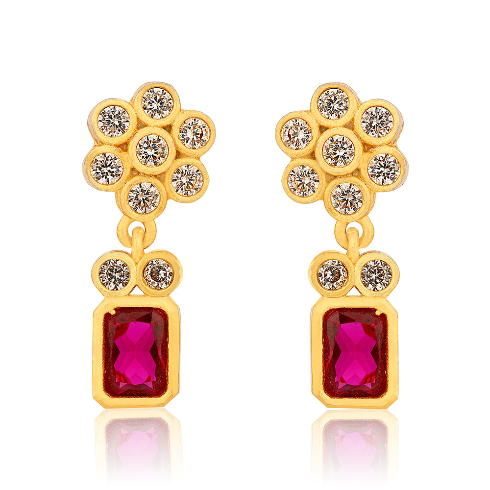 925 Sterling Silver Ruby Solitaire Fleur Earrings For Women