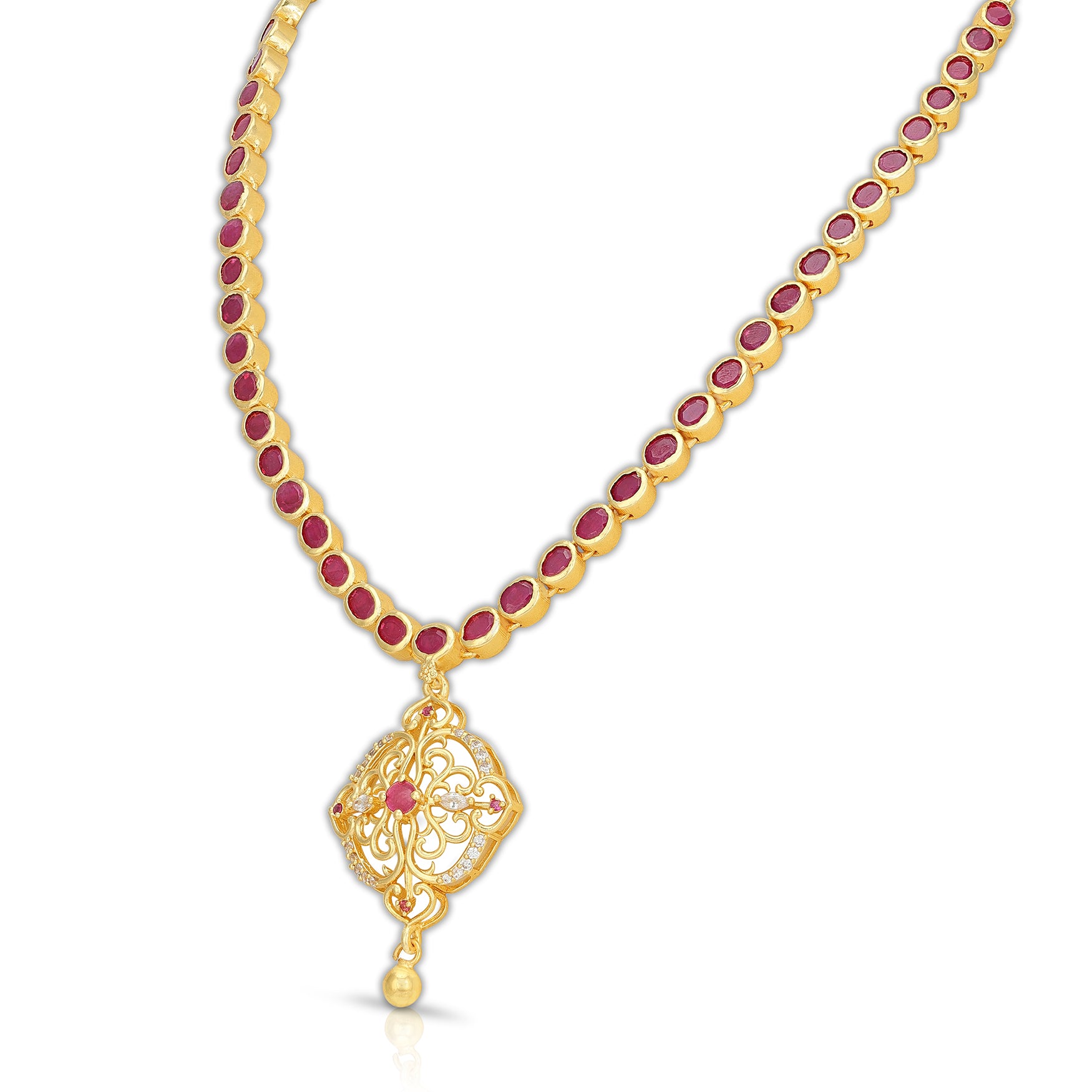 925 Sterling Silver Ruby Stone Filigree Pendant Necklace for Women