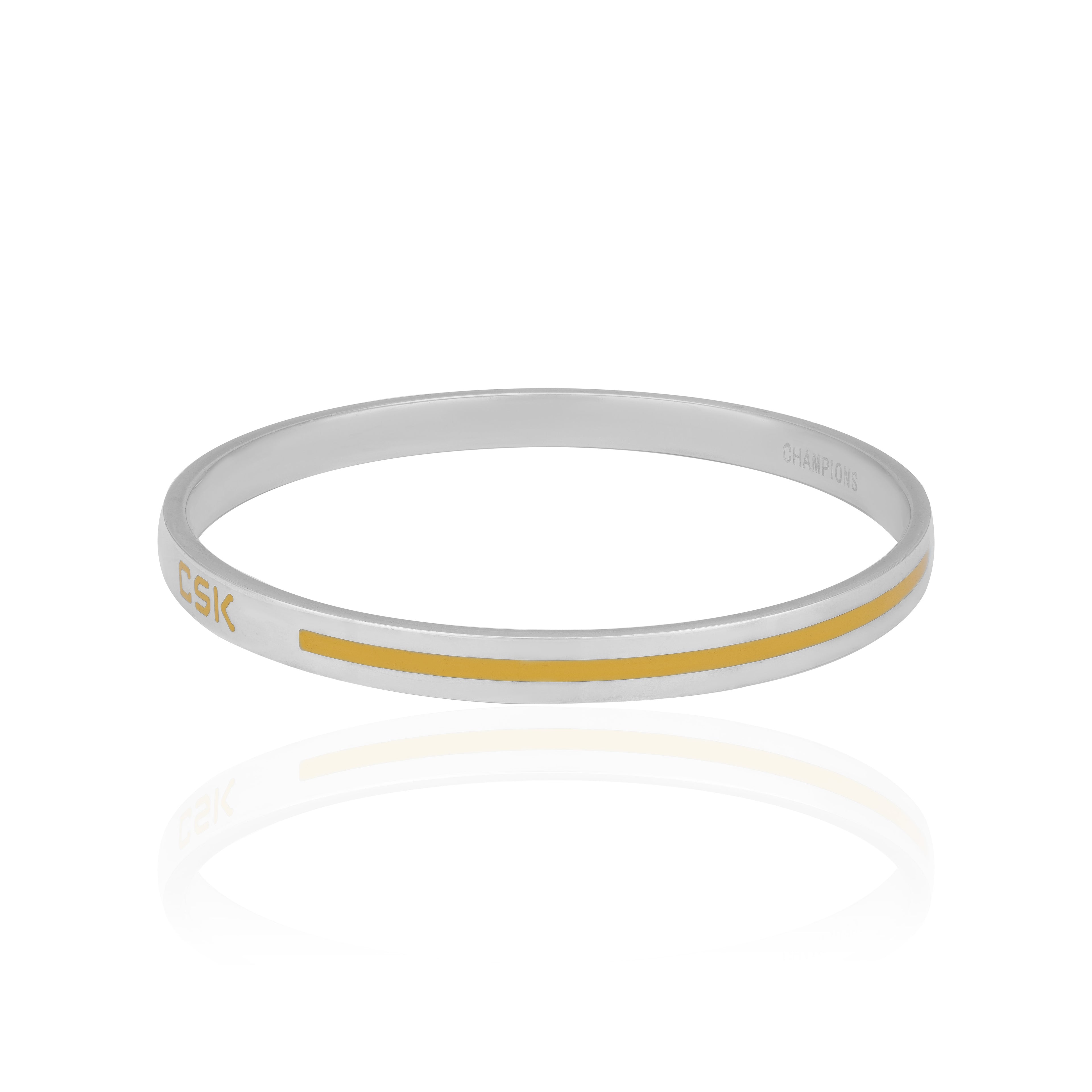 925 Sterling Silver Run Yellow CSK Strip Rhodium Plated Kada for Men