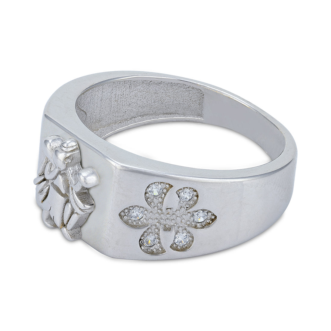 925 Sterling Silver Sacred Hanuman Motif with Elegant Floral Ring for Men