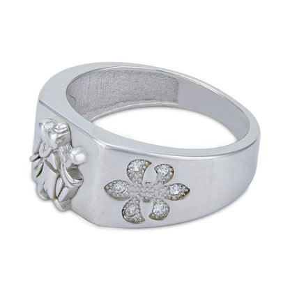 925 Sterling Silver Sacred Hanuman Motif with Elegant Floral Ring for Men