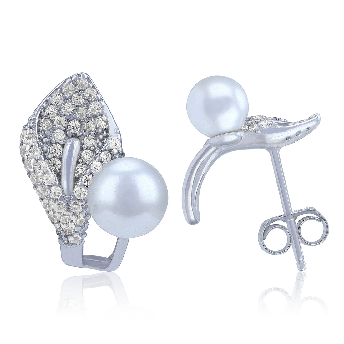 925 Sterling Silver Shimmering Leaf Pearl Earring for Women