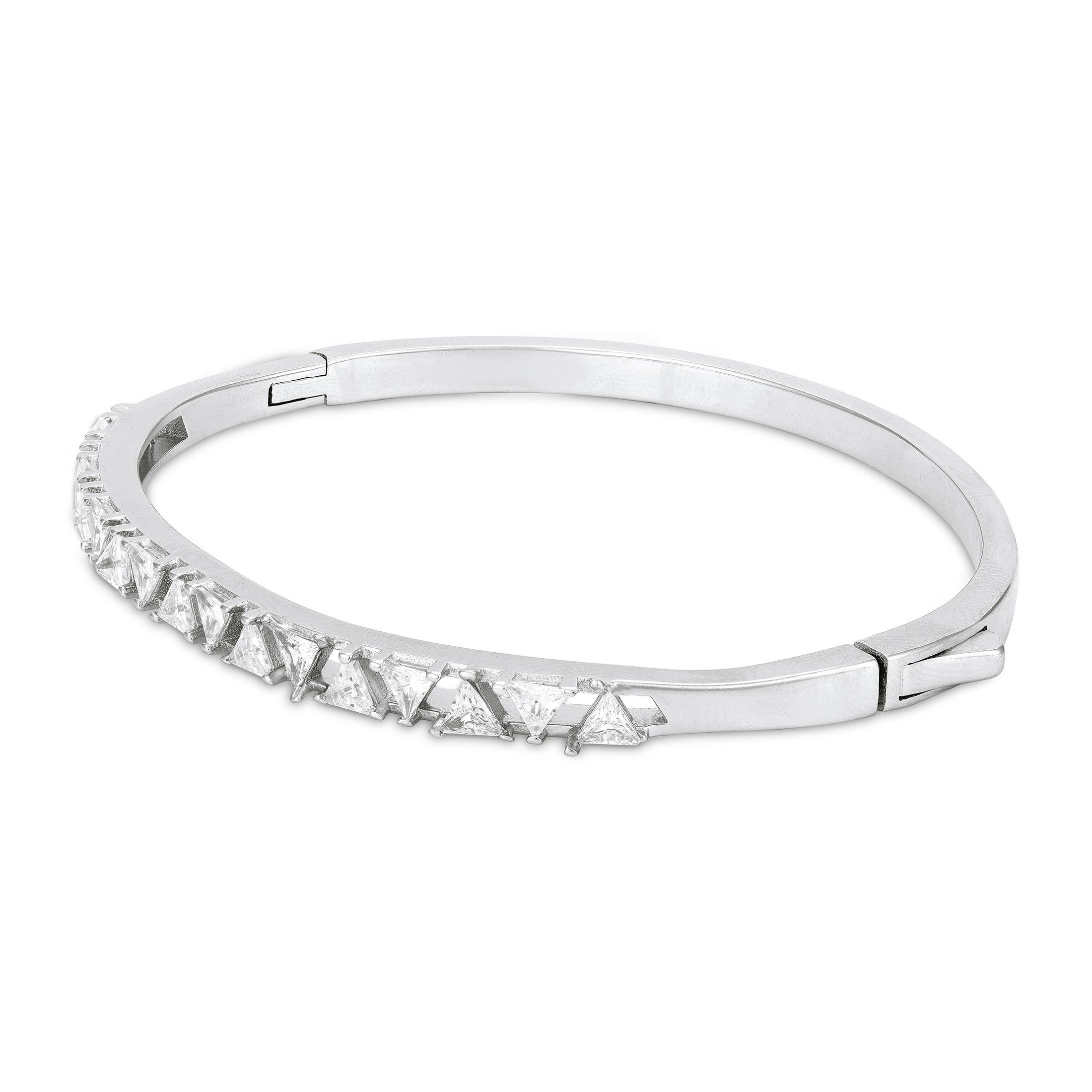 925 Sterling Silver Sleek Princess-Cut Zircon Kada for Women