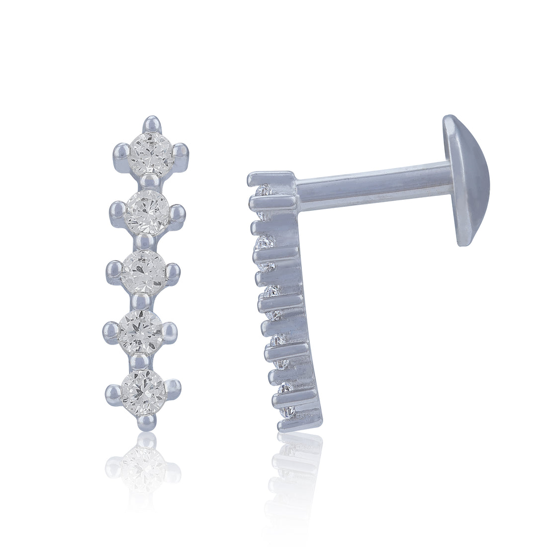 925 Sterling Silver Slim Row of Round Crystal Stones Earring for Women