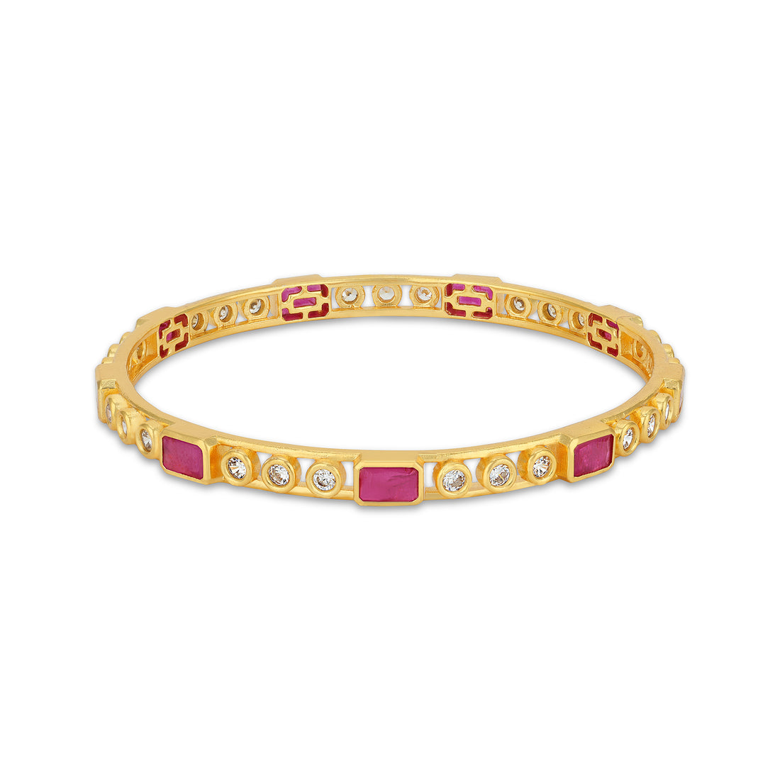 925 Sterling Silver Square Orb Ruby Bangle for Women