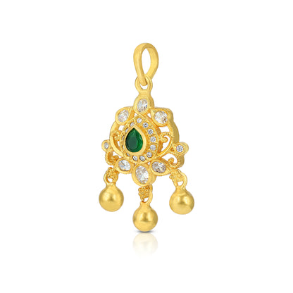 925 Sterling Silver Tear Drop Emerald Centre Dangling Gold Beads Pendant For Women