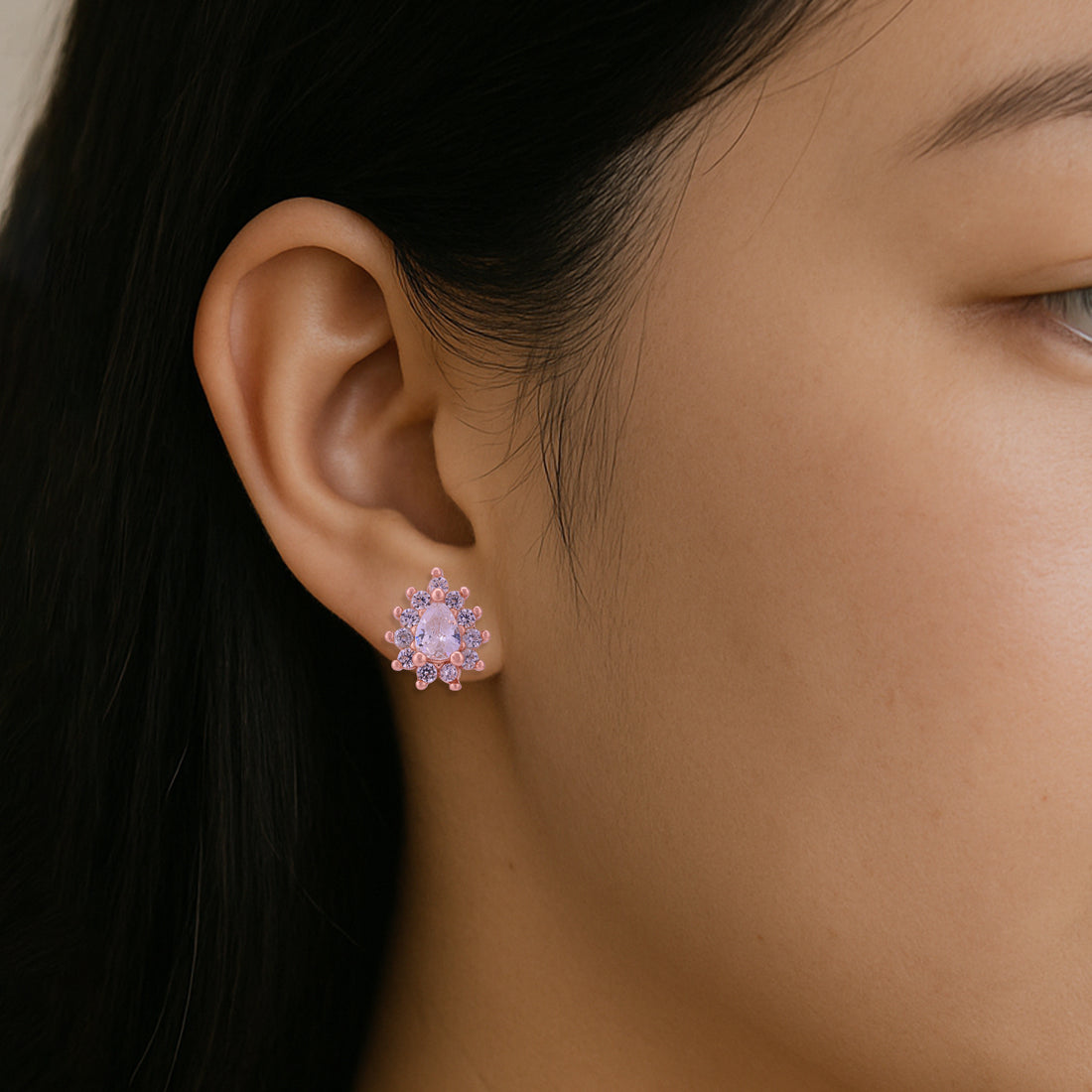 925 Sterling Silver Teardrop Glitz Rose Gold Earrings for Women