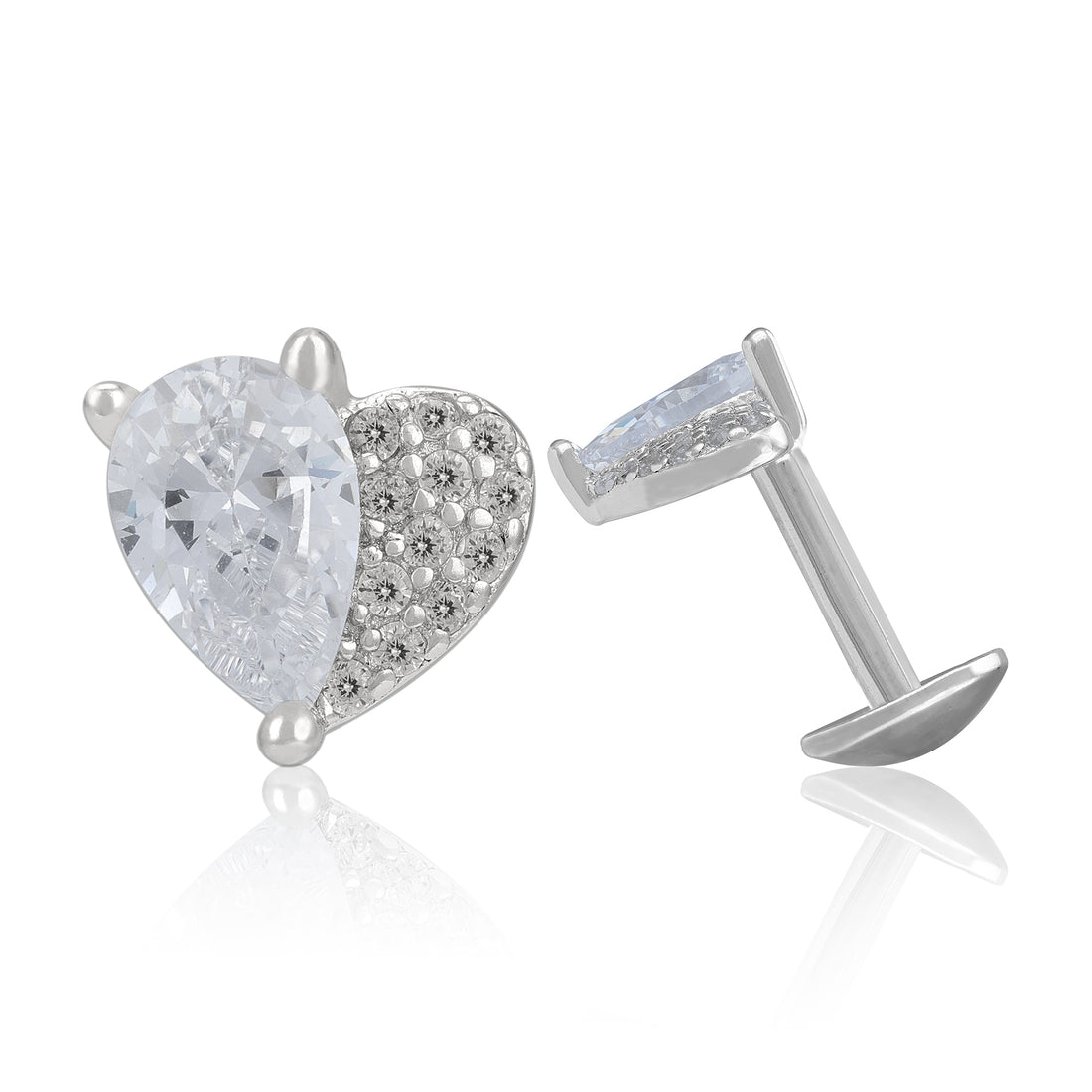 925 Sterling Silver Teardrop and Heart Dual Stone Earring for Women