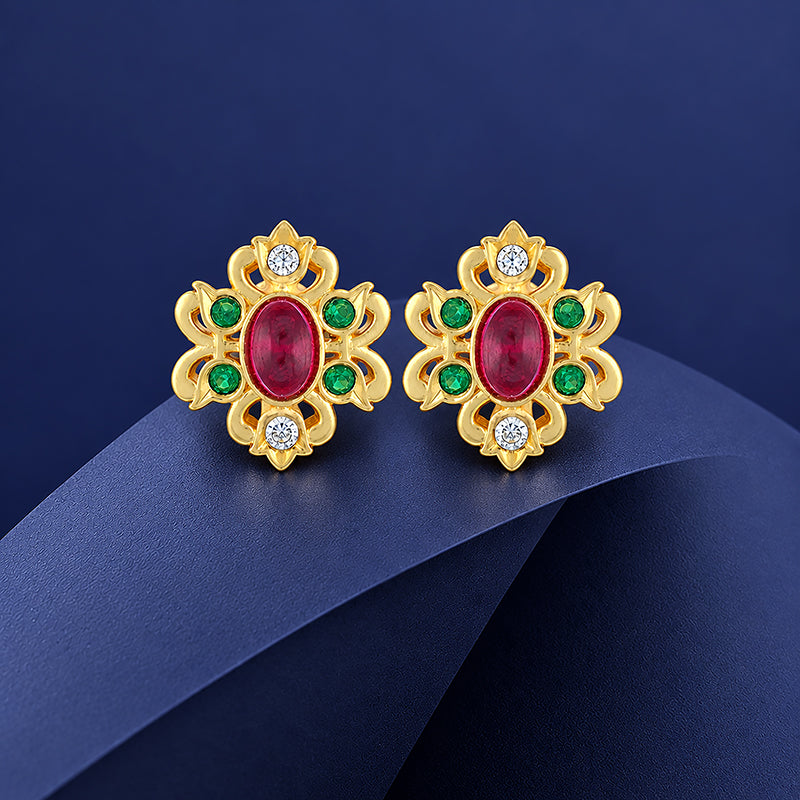 925 Sterling Silver Temple Ruby Emerald Glow Stud for Women