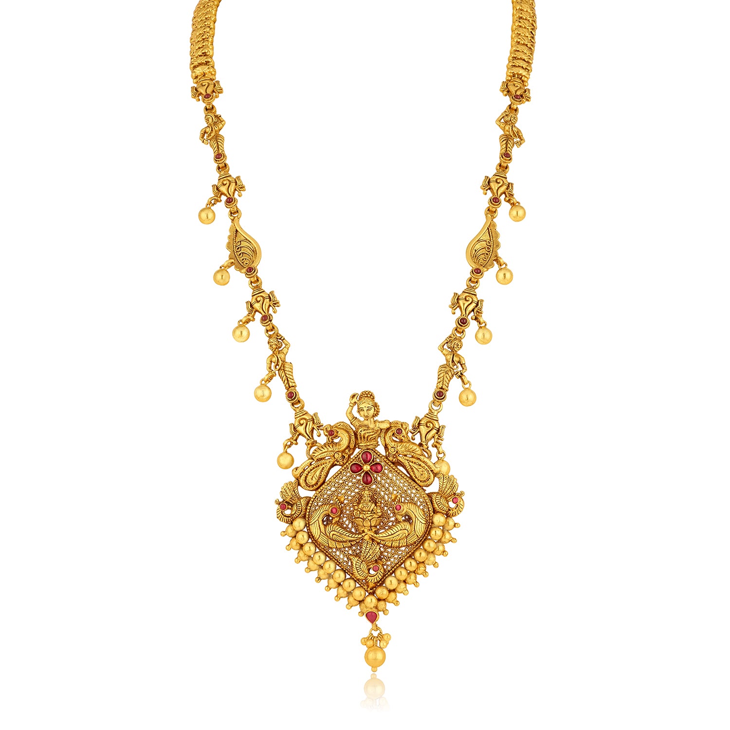 925 Sterling Silver Traditional Gold Dual Peacock Dangling Drop Haram for Women