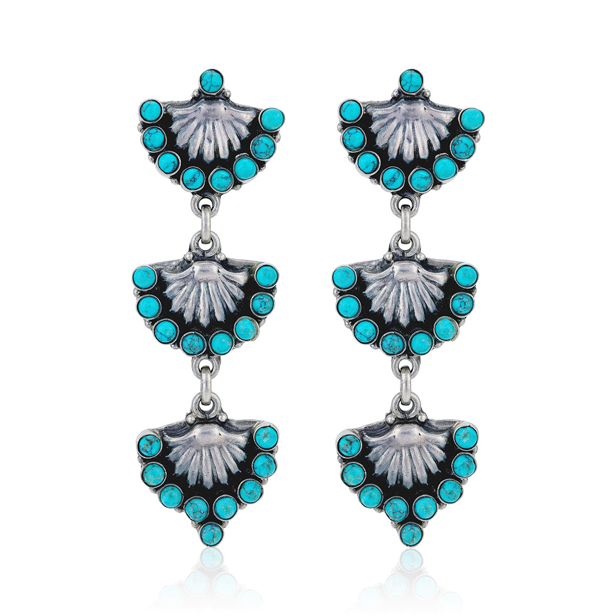 925 Sterling Silver Triple Fan Cluster Earrings for Women
