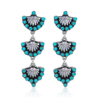 925 Sterling Silver Triple Fan Cluster Earrings for Women