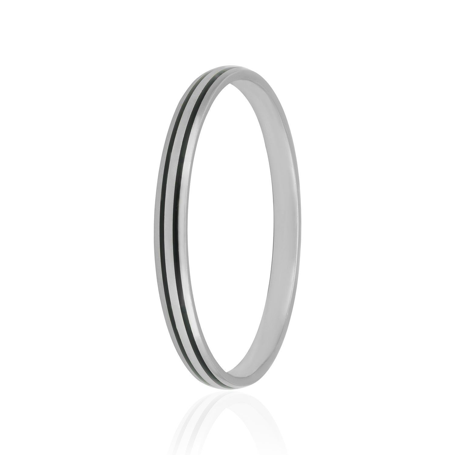 925 Sterling Silver Twin Drive Black Stripe Rhodium Plated Kada for Men