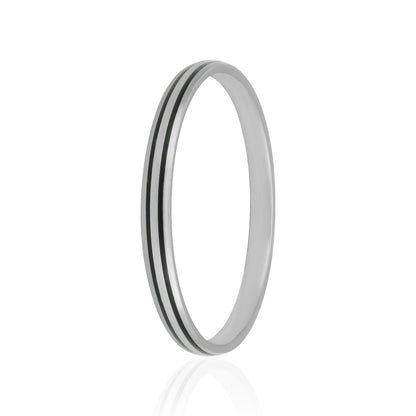 925 Sterling Silver Twin Drive Black Stripe Rhodium Plated Kada for Men