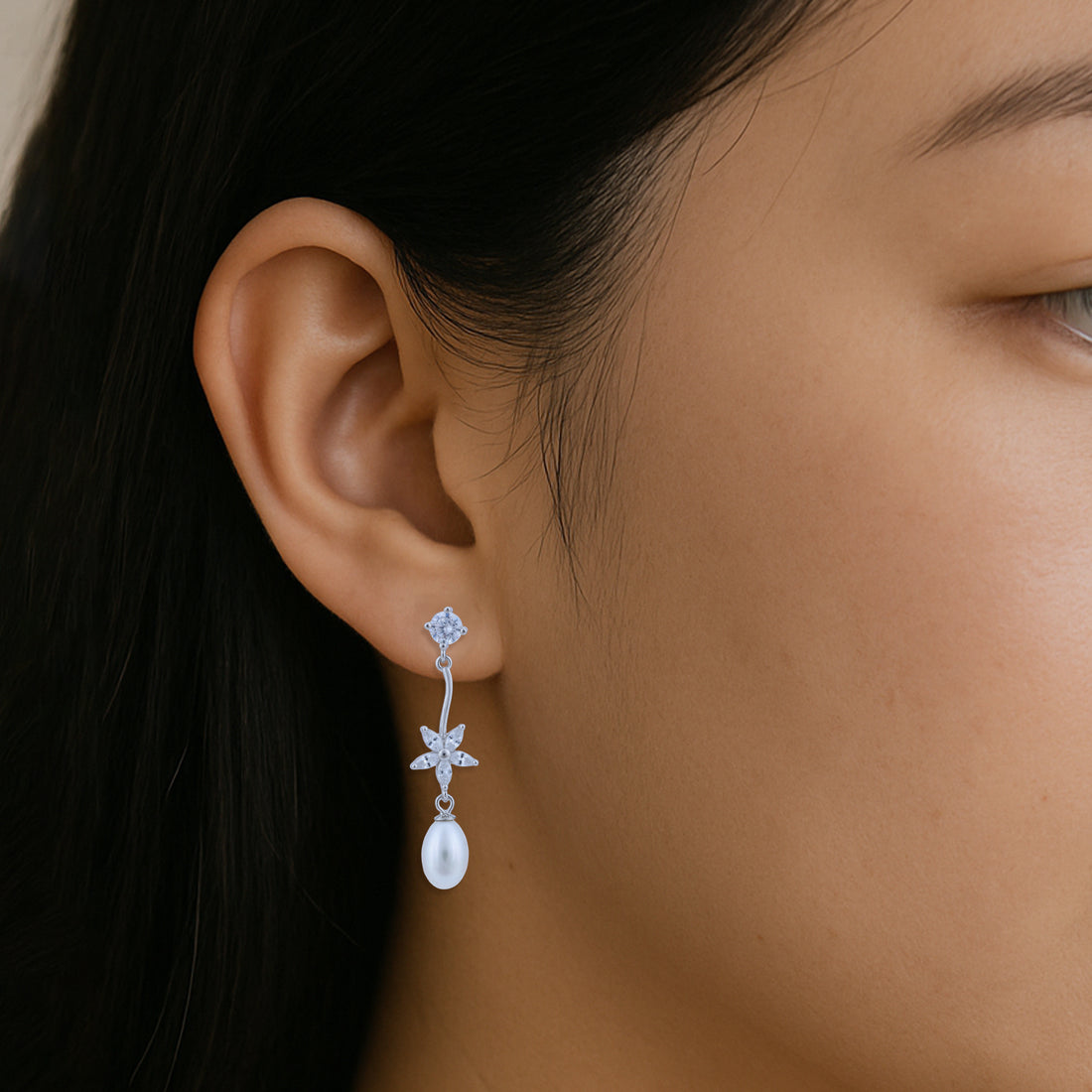 925 Sterling Silver Twirl Bloom Pearl Earring for Women