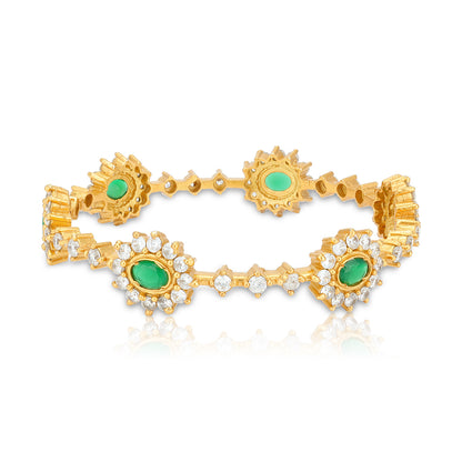 925 Sterling Silver Vintage Cluster Link Emerald Center Bangles  For Women