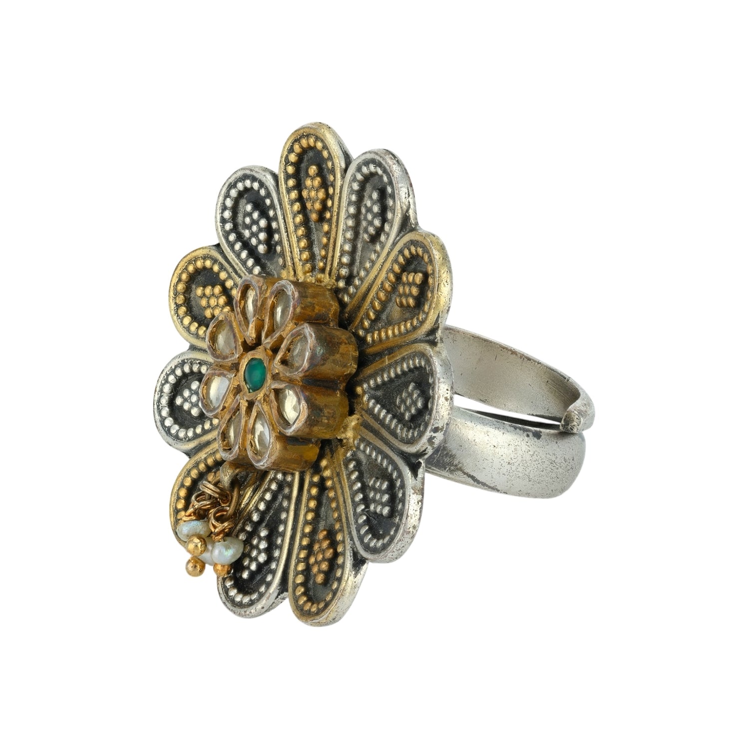 925 Sterling Silver Vintage Dual-Tone Floral Rings for Women
