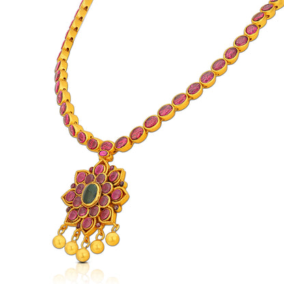 925 Sterling silver Gold plated Ruby Emerald Floret Gold Drop Necklace For Women