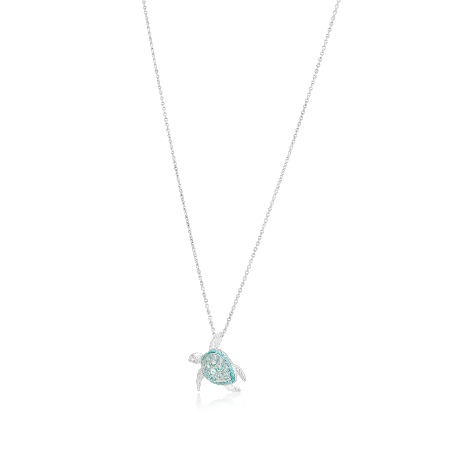 925 Aqua Shell Turtle 925 Rhodium Plated Chain Pendants