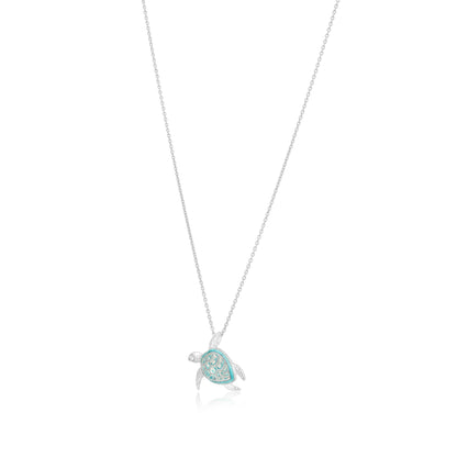 925 Aqua Shell Turtle 925 Rhodium Plated Chain Pendants
