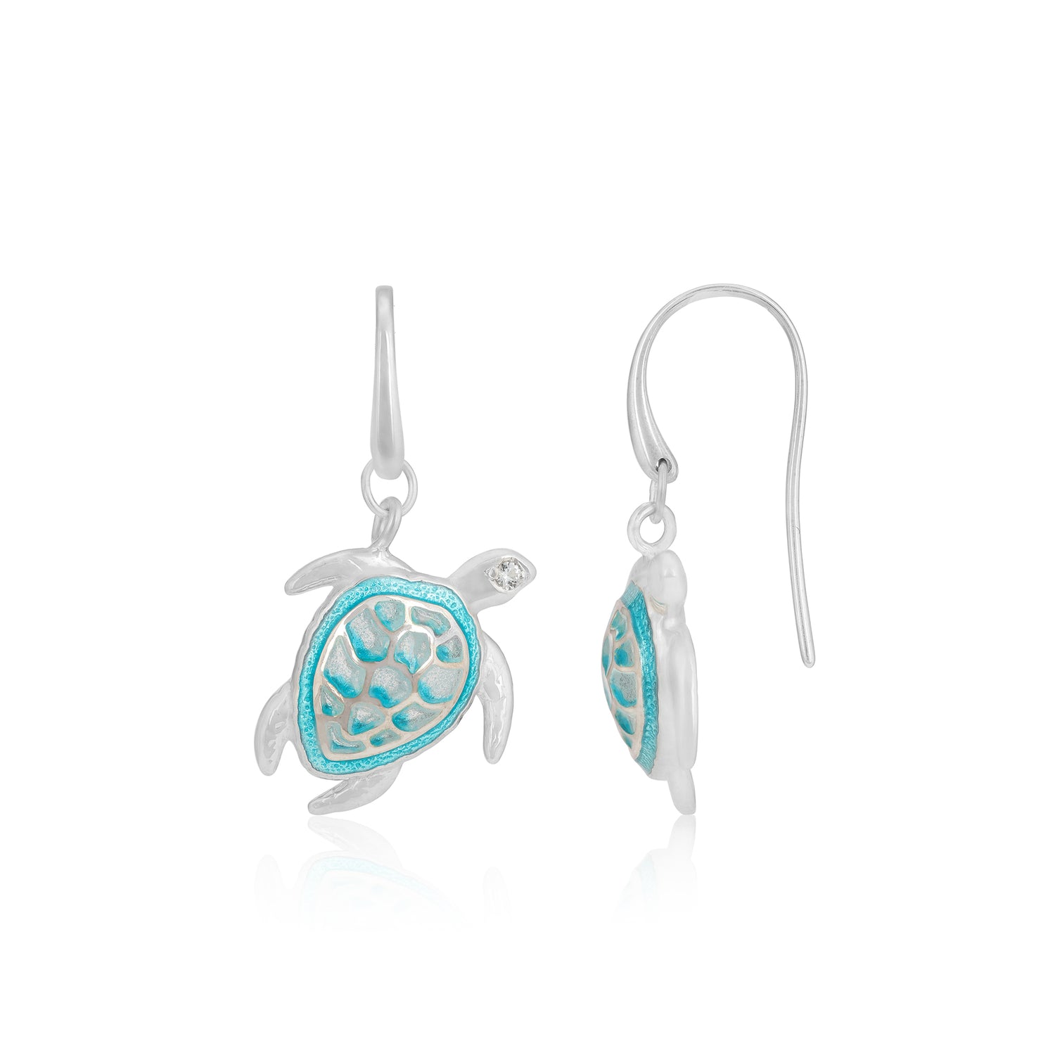 925 Aqua Shell Turtle Rhodium Plate Earrings 