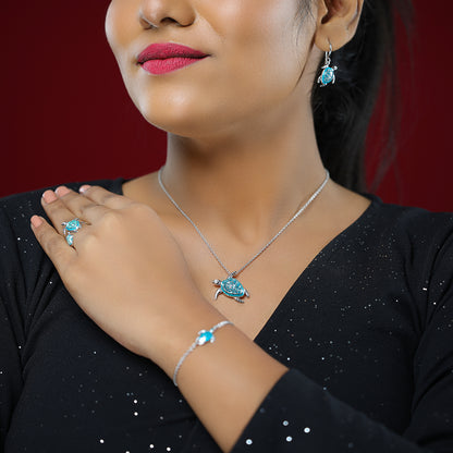 Aqua Shell Turtle Rhodium Plate Earrings Modal