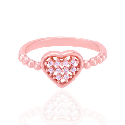Artistic Ball Detail Centre Stone Heart Rose Gold Plated Rings
