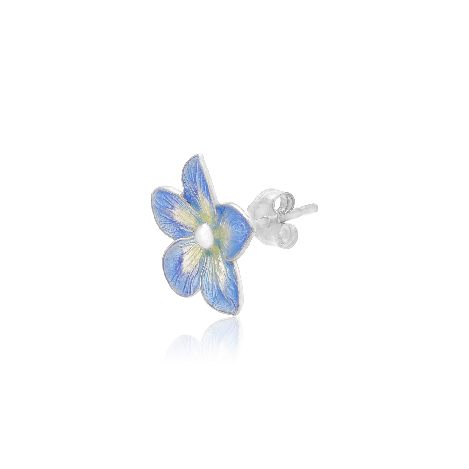 925 Blue Flax Fleur Rhodium Plated Studs