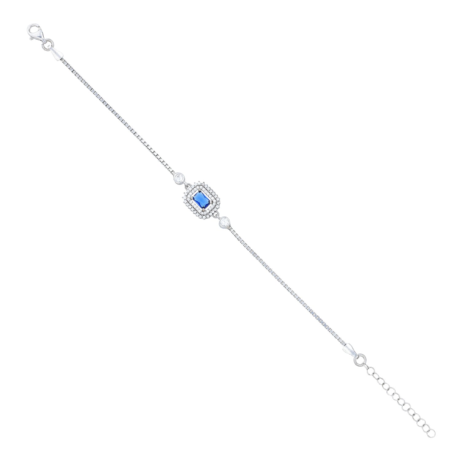 Blue Stone Halo Silver Bracelet