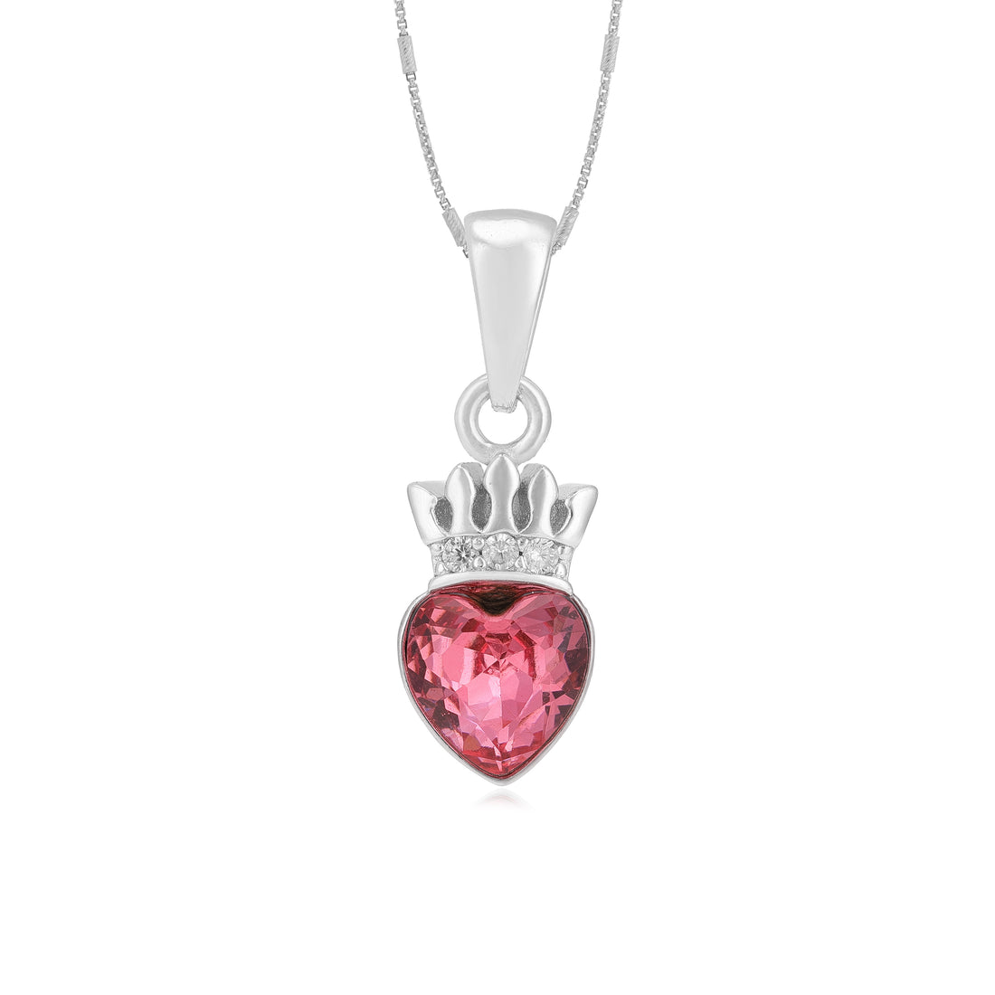 Bold Red Heart Rhodium Plated Crowned Pendants