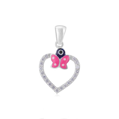 925 Candy Pink Flutter Enamel Rhodium Plated Heart Pendants