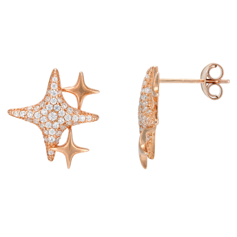 Celestial Triple Cross Star Rose Gold Plated Earring