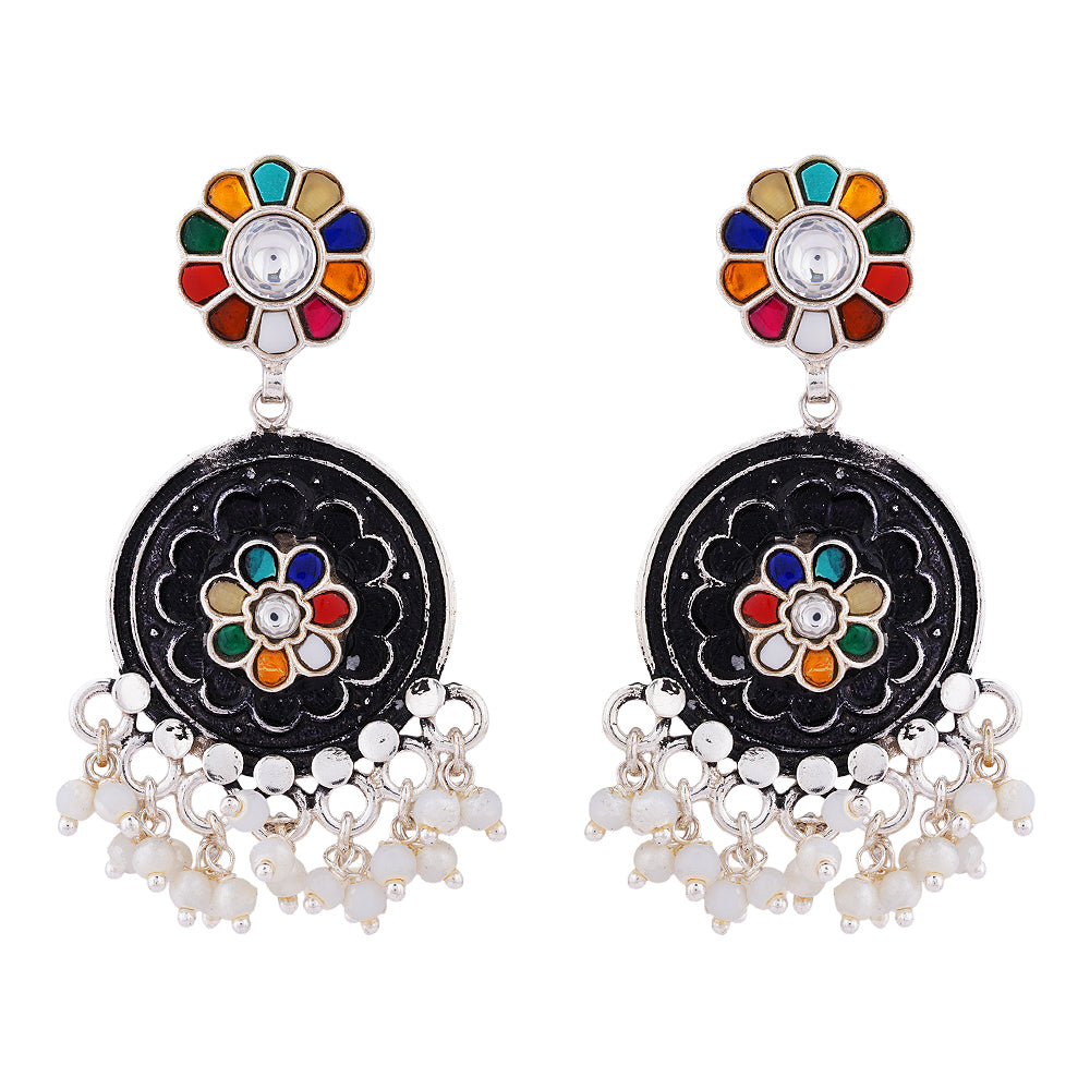 925 Chandelier Oxidized Multicolour Earring